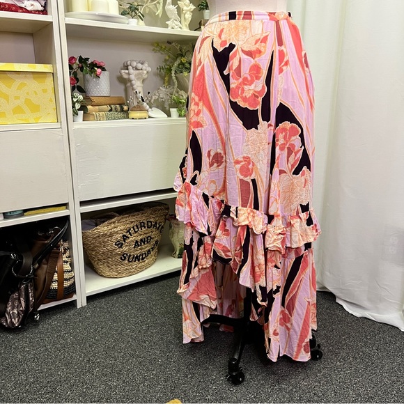 Free People Bring Back The Summer Ruffle Maxi Skirt Pink and Purple Floral - Picture 6 of 13